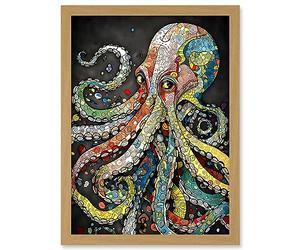 Artery8 Behind the Octopus Eyes Watercolour Pastel Colour Tentacle Doodle Pattern Artwork Framed Wall Art Print A4
