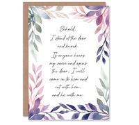 Artery8 Behold Stand at Door & Knock Violet Floral Christian Birthday Card in Purple Artery8 Purple