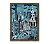 Artery8 Belfast Cityscape City Centre Hall Linocut Style Artwork Framed Wall Art Print 18X24 Inch