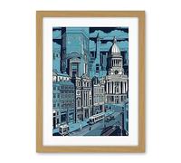 Artery8 Belfast Cityscape City Centre Hall Linocut Style Artwork Framed Wall Art Print 18X24 Inch