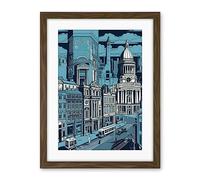 Artery8 Belfast Cityscape City Centre Hall Linocut Style Artwork Framed Wall Art Print 18X24 Inch