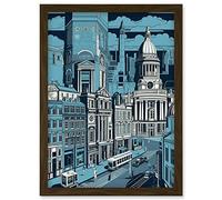 Artery8 Belfast Cityscape City Centre Hall Linocut Style Artwork Framed Wall Art Print A4