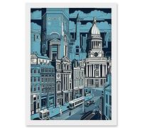 Artery8 Belfast Cityscape City Centre Hall Linocut Style Artwork Framed Wall Art Print A4