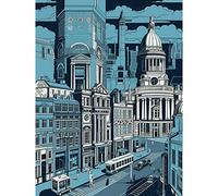 Artery8 Belfast Cityscape City Centre Hall Linocut Style Extra Large XL Wall Art Poster Print