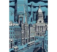 Artery8 Belfast Cityscape City Centre Hall Linocut Style Large Wall Art Poster Print Thick Paper 18X24 Inch