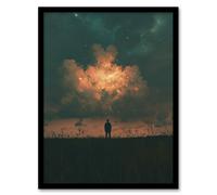 Artery8 Believe in Magic Dreamy Firefly Cloud Magical Sky Framed Art Print in Dark Blue | Size: A4 Artery8 Dark Blue A4