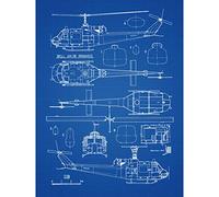 Artery8 Bell UH-1 Iroquois Military Helicopter Blueprint Plan Premium Wall Art Canvas Print 18X24 Inch