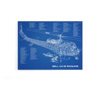 Artery8 Bell UH 1b Iroquois USA Helicopter Blueprint Canvas Wall Art Print in Blue | Size: W18" x H24" Artery8 Blue W18" x H24"