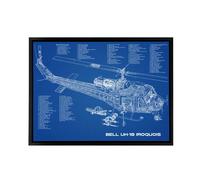 Artery8 Bell UH 1b Iroquois USA Helicopter Blueprint Framed Canvas Wall Art Print in Blue | Size: W12" x H16" Artery8 Blue W12" x H16"