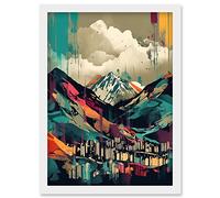 Ben Nevis and Fort William Modern Bold Landscape Artwork Framed Wall Art Print A4 Artery8 White One Size