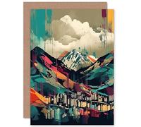 Artery8 Ben Nevis and Fort William Modern Bold Linocut Travel Birthday Sealed Greeting Card Plus Envelope Blank inside