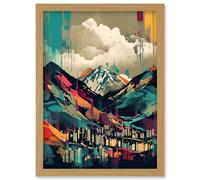 Ben Nevis and Fort William Modern Bold Landscape Artwork Framed Wall Art Print A4 Artery8 Light Oak One Size