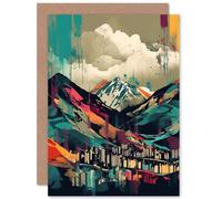 Artery8 Ben Nevis and Fort William Modern Bold Linocut Travel Birthday Sealed Greeting Card Plus Envelope Blank inside