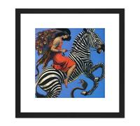 Artery8 Benda Woman Riding Zebra Snake Painting 8X8 Inch Square Wooden Framed Wall Art Print Picture with Mount in Black Artery8 Black
