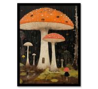 Artery8 Beneath The Mushroom Canopy Artwork A Whimsical Scene In A Fairy Forest Art Print Framed Poster Wall Decor in Black | Size: W12" x H16" Artery8 Black W12" x H16"
