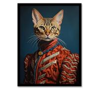 Artery8 Bengal Aristocrat Oil Painting Orange Red Blue Cat Lover Pet Portrait Artwork Framed Wall Art Print A4