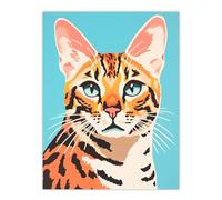 Artery8 Bengal Cat Bold Vibrant Flat Style Screen Print Risograph Artwork Spot Block Colour Duotone Retro Riso Interior Design Unframed Wall Art Print Poster Home Decor Premium