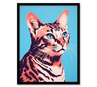 Artery8 Bengal Cat Bold Vibrant Screen Print Risograph Artwork Spot Block Colour Duotone Retro Riso Interior Design Art Print Framed Poster Wall Artery8 Black A4