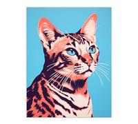 Artery8 Bengal Cat Bold Vibrant Screen Print Risograph Artwork Spot Block Colour Duotone Retro Riso Interior Design Extra Large XL Wall Art Poster Print