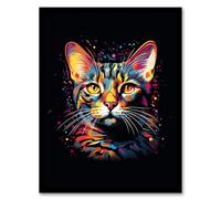 Artery8 Bengal Cat Lover Gift Pet Portrait Orange Purple Blue on Black Artwork Painting Artwork Framed Wall Art Print A4