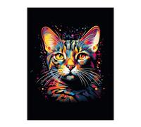 Artery8 Bengal Cat Lover Gift Pet Portrait Orange Purple Blue on Black Artwork Painting Large Wall Art Poster Print Thick Paper 18X24 Inch