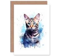 Artery8 Bengal Cat Lovers Gift Watercolour Pet Portrait Painting Artwork Sealed Greeting Card Plus Envelope Blank inside