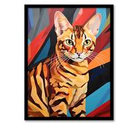 Artery8 Bengal Geometric Bold Vibrant Screen Print Risograph Artwork Colourful Duotone Retro Riso Interior Design Artwork Framed Wall Art Print A4