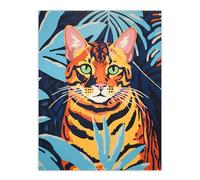 Artery8 Bengal In The Jungle Bold Vibrant Screen Print Risograph Artwork Spot Colour Duotone Retro Riso Interior Design Extra Large XL Wall Art Poster Print