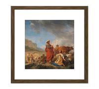 Artery8 Berchem Ruth & Boas Religious Painting 8X8 Inch Square Wooden Framed Wall Art Print Picture with Mount in Brown Artery8 Brown