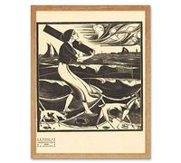 Artery8 Bernard Essers Beach Woman Goats Bw Seascape Art Print Framed Poster Wall Decor 12x16 inch