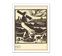 Artery8 Bernard Essers Beach Woman Goats Bw Seascape Artwork Framed Wall Art Print 18X24 Inch