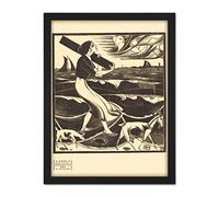 Artery8 Bernard Essers Beach Woman Goats Bw Seascape Artwork Framed Wall Art Print 18X24 Inch