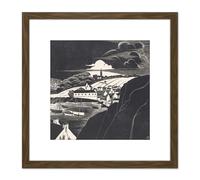 Artery8 Bernard Essers Harbor Low Tide Ships Bw Seascape 8X8 Inch Square Wooden Framed Wall Art Print Picture with Mount in Brown Artery8 Brown