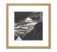 Artery8 Bernard Essers Harbor Low Tide Ships Bw Seascape 8X8 Inch Square Wooden Framed Wall Art Print Picture with Mount in Light Oak Artery8 Light Oak