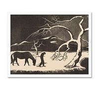 Artery8 Bernard Essers Man With Horse Snow Bw Landscape Art Print Framed Poster Wall Decor 12x16 inch