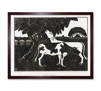 Artery8 Bernard Essers Two Cows Tree Bw Animal Landscape Art Print Framed Poster Wall Decor 12x16 inch