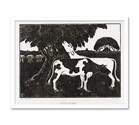 Artery8 Bernard Essers Two Cows Tree Bw Animal Landscape Art Print Framed Poster Wall Decor 12x16 inch
