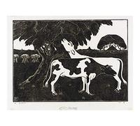Artery8 Bernard Essers Two Cows Tree Bw Animal Landscape Premium Wall Art Canvas Print 18X24 Inch