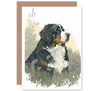 Artery8 Bernese Mountain Dog in Wild Flower Field Watercolour Illustration Art Birthday Sealed Greeting Card Plus Envelope Blank inside