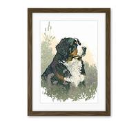 Artery8 Bernese Mountain Dog in Wild Flower Field Watercolour Illustration Artwork Framed Wall Art Print 18X24 Inch