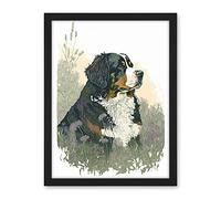 Artery8 Bernese Mountain Dog in Wild Flower Field Watercolour Illustration Artwork Framed Wall Art Print 18X24 Inch