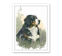 Artery8 Bernese Mountain Dog in Wild Flower Field Watercolour Illustration Artwork Framed Wall Art Print 18X24 Inch