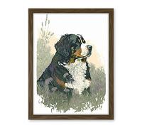 Artery8 Bernese Mountain Dog in Wild Flower Field Watercolour Illustration Artwork Framed Wall Art Print 18X24 Inch