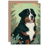 Artery8 Bernese Mountain Dog in Wildflower Field Modern Illustration Art Birthday Sealed Greeting Card Plus Envelope Blank inside