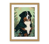 Artery8 Bernese Mountain Dog in Wildflower Field Modern Illustration Artwork Framed Wall Art Print 18X24 Inch