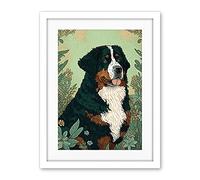 Artery8 Bernese Mountain Dog in Wildflower Field Modern Illustration Artwork Framed Wall Art Print 18X24 Inch
