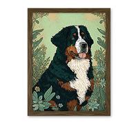 Artery8 Bernese Mountain Dog in Wildflower Field Modern Illustration Artwork Framed Wall Art Print 18X24 Inch