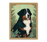 Artery8 Bernese Mountain Dog in Wildflower Field Modern Illustration Artwork Framed Wall Art Print 18X24 Inch