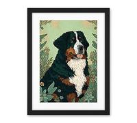Artery8 Bernese Mountain Dog in Wildflower Field Modern Illustration Artwork Framed Wall Art Print 18X24 Inch