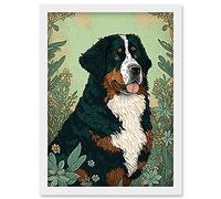 Artery8 Bernese Mountain Dog in Wildflower Field Modern Illustration Artwork Framed Wall Art Print A4